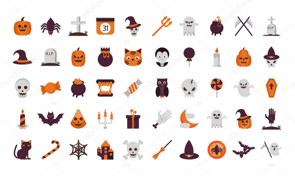 bundle of fifty halloween set icons