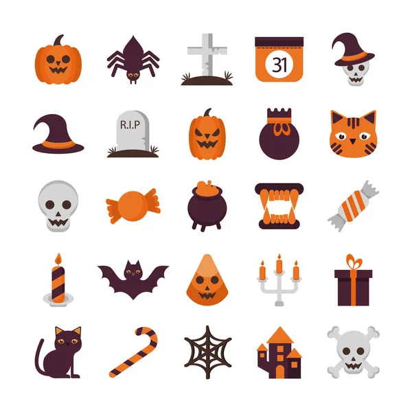 Paquete de veinticinco iconos de colección conjunto de Halloween — Vector de stock