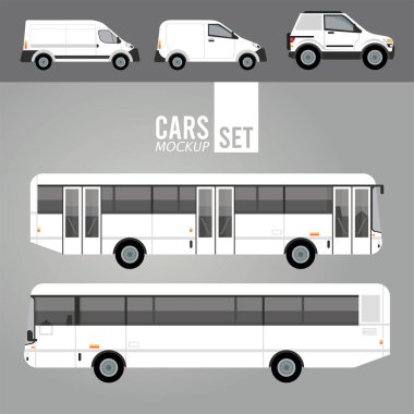 Beyaz otobüsler ve mini minibüsler araba modelleme simgeleri
