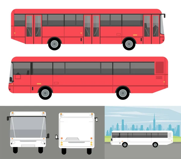 Witte en rode bussen mockup auto voertuigen pictogrammen — Stockvector
