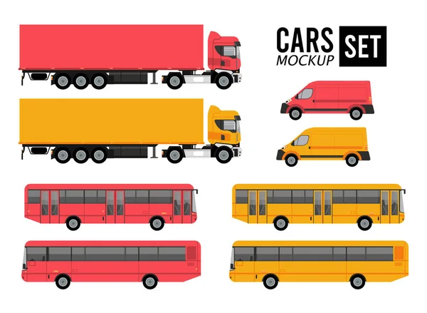 Conjunto mockup cores carros veículos ícones de transporte — Vetor de Stock