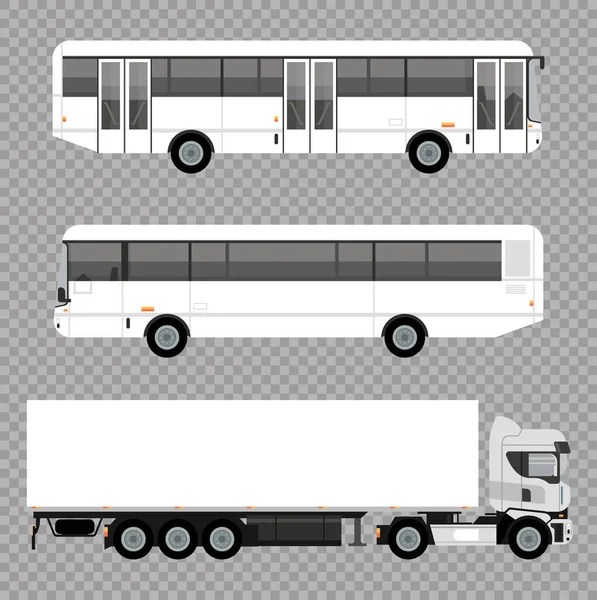 Weiße Busse und LKW-Attrappen Autos Fahrzeuge Symbole — Stockvektor