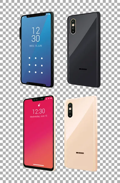 Quatro ícones de dispositivos de smartphones mockup —  Vetores de Stock