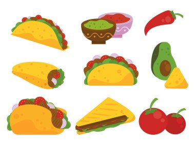 Taco günü Meksika 'da tako ve sebze desenli poster kutlaması.