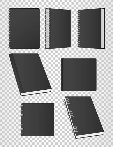 Set of books and notebooks mockup color black icons — Stock Vector