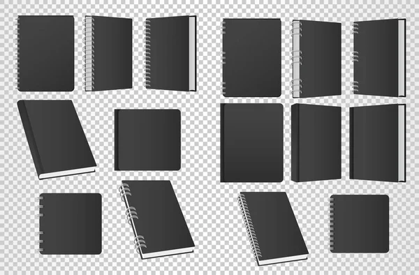 Set of books and notebooks mockup color black icons — Stock Vector
