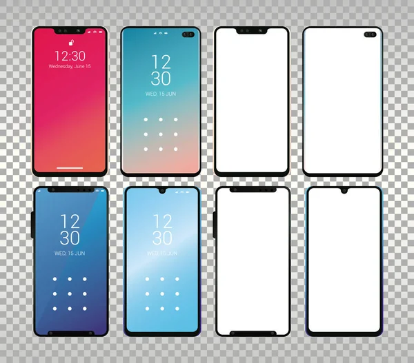 Conjunto de ícones de dispositivos de smartphones mockup — Vetor de Stock