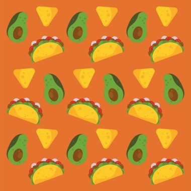 Taco Günü Meksika 'da avokado ve nachos desenli poster kutlaması.