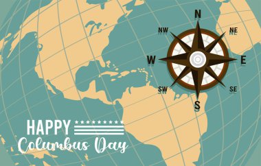 Pusula rehberi ve Amerikan kıtasıyla Columbus Günü 'nüz kutlu olsun.