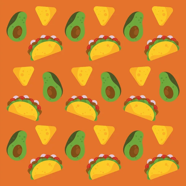 Taco nap ünneplés mexikói poszter avokádó és nachos minta — Stock Vector