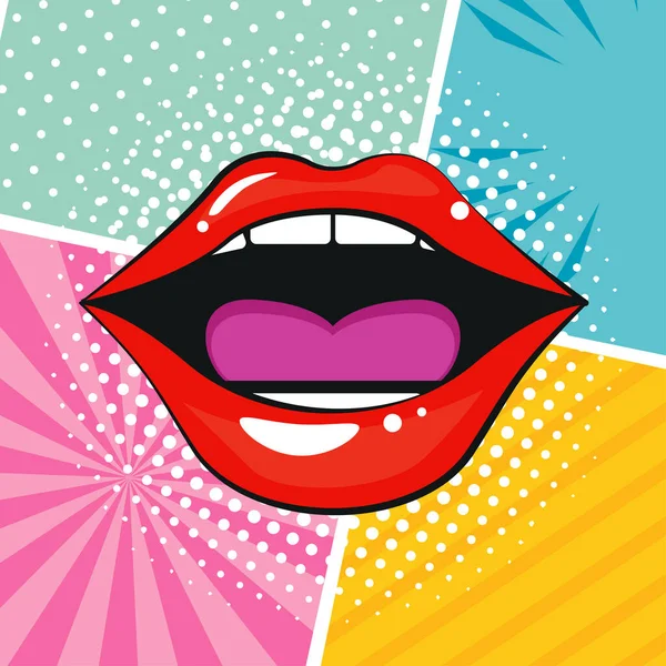 Sexi bocca femminile pop art style — Vettoriale Stock