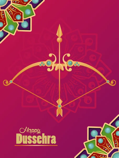 Joyeuse carte de célébration dussehra avec arc et mandala — Image vectorielle