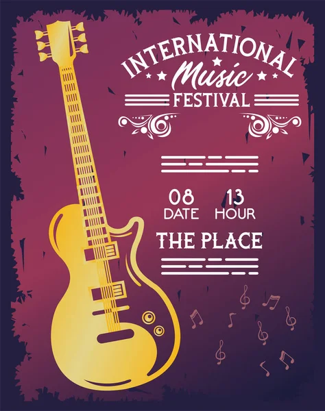 Cartel del festival internacional de música con guitarra eléctrica — Vector de stock