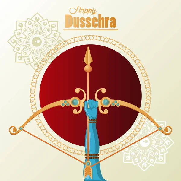 Tarjeta de celebración dussehra feliz con la mano y el arco de oro — Vector de stock