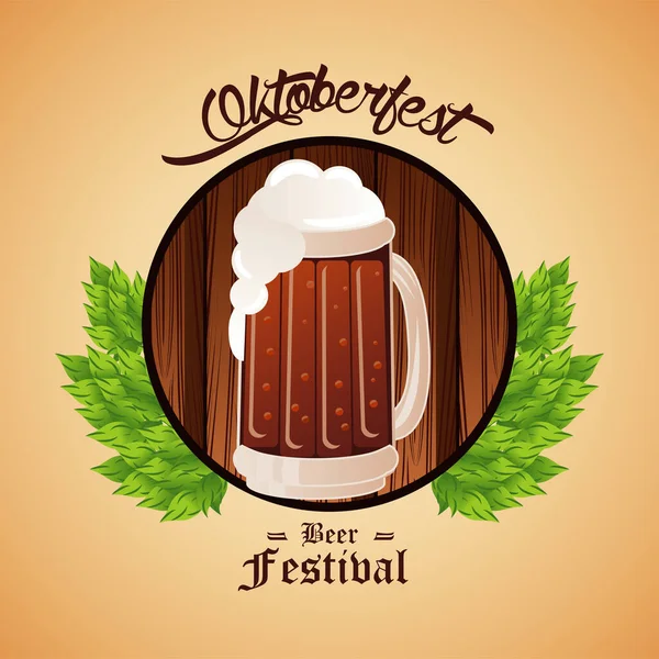 Cartel del festival de celebración oktoberfest con tarro de cerveza — Vector de stock
