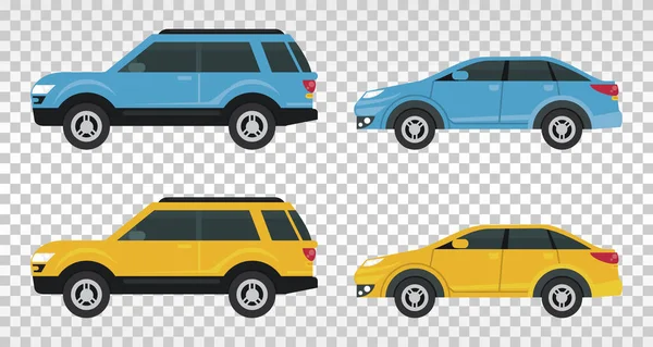 Auto-Attrappen Farben blau und gelb isolierte Symbole — Stockvektor