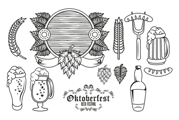 Oktoberfest viering festival set pictogrammen tekenen — Stockvector