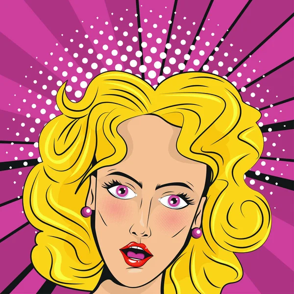 Beautiful blond woman pop art style poster — Stock Vector