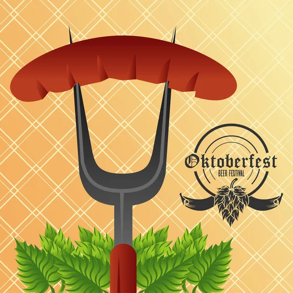 Плакат праздника Октоберфест с колбасой в вилке — стоковый вектор