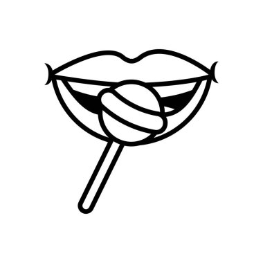 Tatlı kırmızı lolipop çizgisi ikonu ile pop sanat ağzı