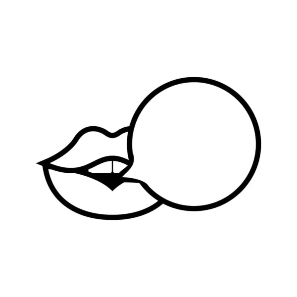Pop art bocca con gomma da masticare stile linea palloncino — Vettoriale Stock