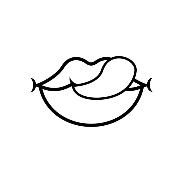 Pop arte boca lambendo sensualmente o ícone de estilo linha lábios — Vetor de Stock