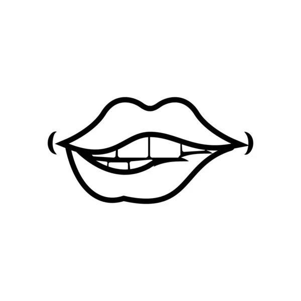 ( 영어 ) Pop art mouth biting lip line style icon — 스톡 벡터