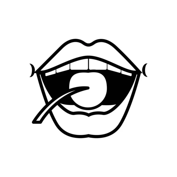Pop art ústa kousání třešňové linie styl — Stockový vektor