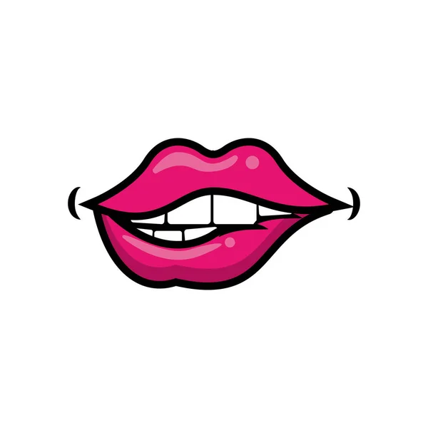 Gaya ikon pop art mouth biting lip fill - Stok Vektor