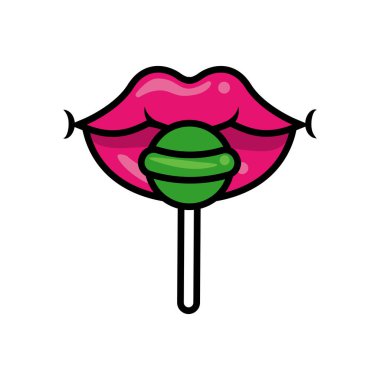 Şekerli yeşil lolipop ile pop sanat ağzı doldurma tarzı simge