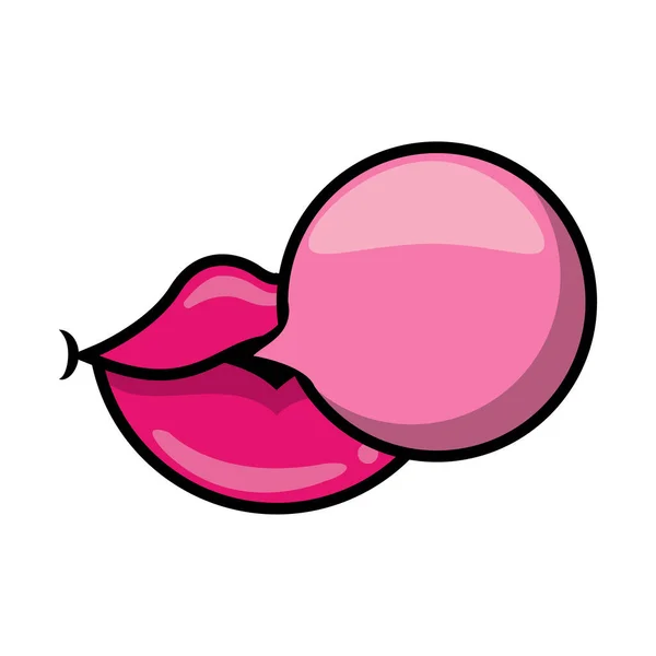 Pop art usta z gumy balonowej wypełnić styl ikona — Wektor stockowy