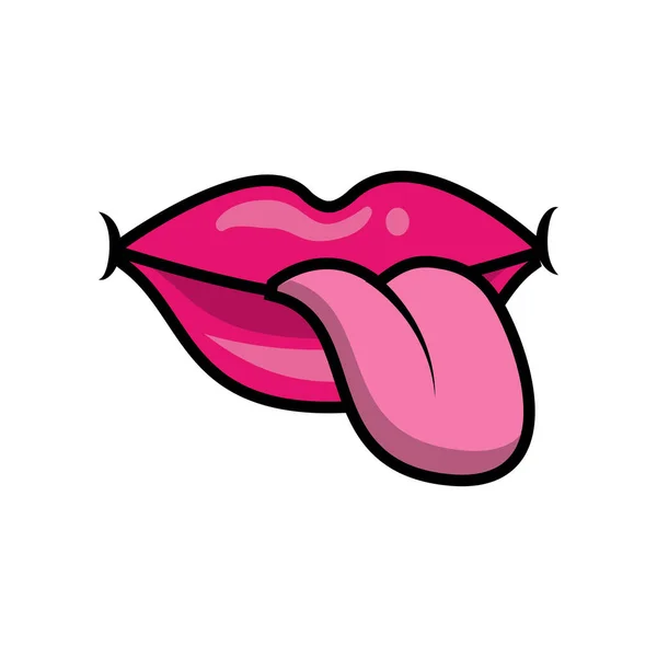 Pop art bocca con lingua fuori riempire stile — Vettoriale Stock