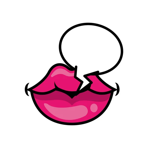 Pop boca de arte fechada com ícone de estilo de preenchimento de bolha de fala —  Vetores de Stock