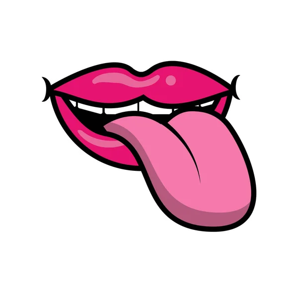 Pop art bocca con la lingua fuori riempire l'icona di stile — Vettoriale Stock