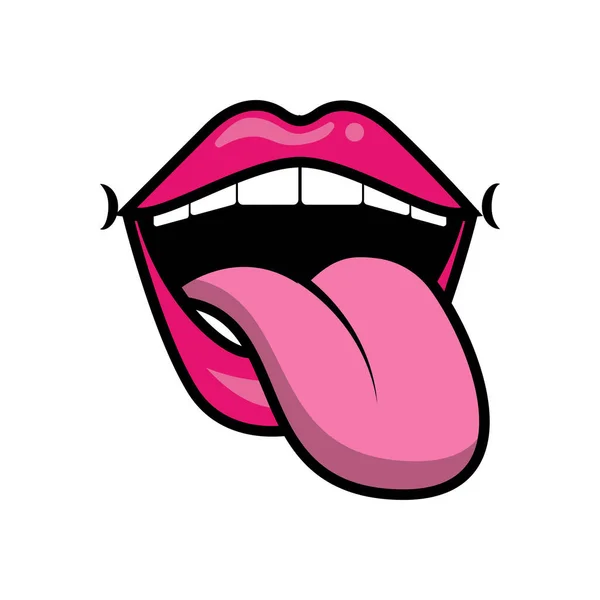 Pop art bocca pazza con la lingua fuori riempire l'icona di stile — Vettoriale Stock