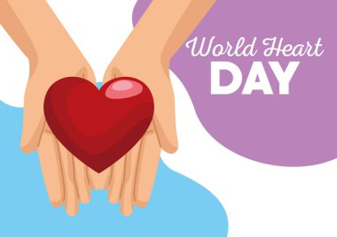 Dünya kalp günü harfleri, eller kalbe kaldırıyor.