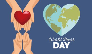 Dünya Kalp Günü harfleri Ellerle yazılmış Yürek burkan Toprak