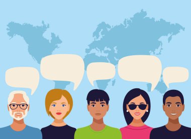 Yeryüzündeki insanlarla ulusal İspanyol mirası kutlamaları ve konuşma baloncukları