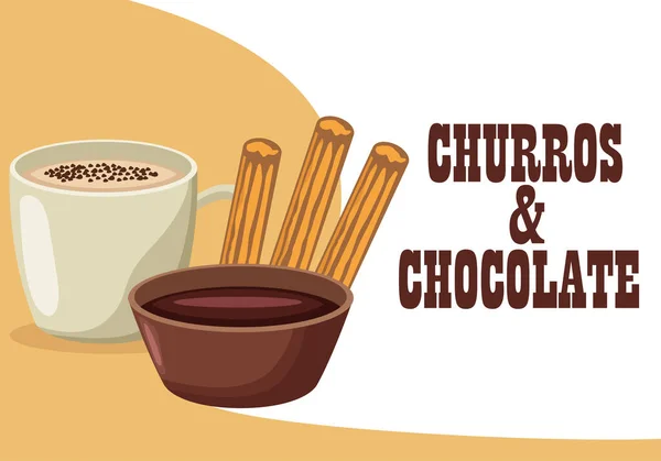 Deliciosos churros e comida de chocolate —  Vetores de Stock