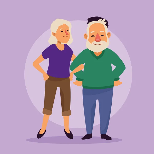 Old couple active seniors characters — Stock Vector