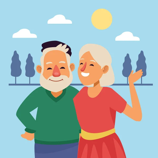 Old couple outdoor scene active seniors characters — Stock Vector