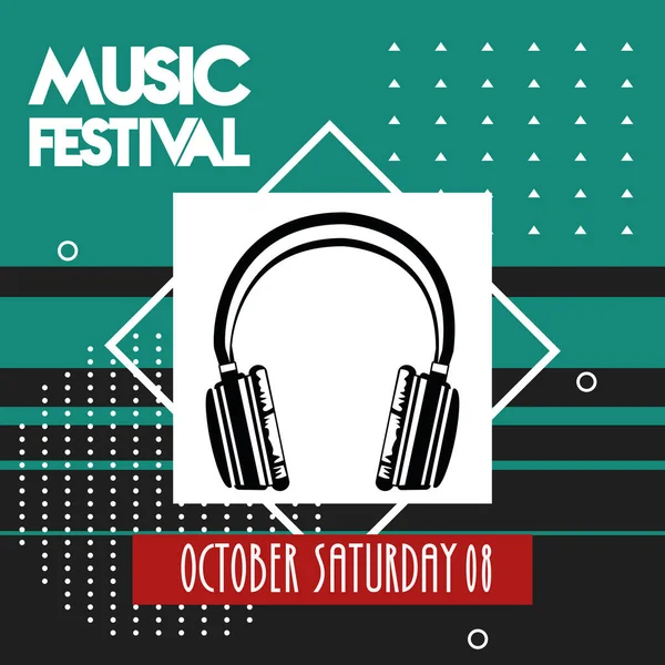 Musikfestival-Plakat mit Kopfhörer-Audio-Gerät — Stockvektor