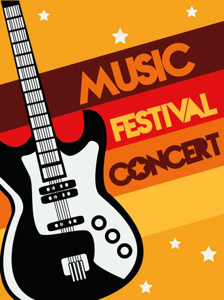 Zenei fesztivál plakát elektromos gitárral és felirattal — Stock Vector