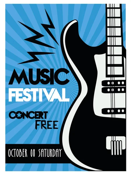 Poster del festival musicale con strumento elettrico per chitarra su sfondo blu — Vettoriale Stock