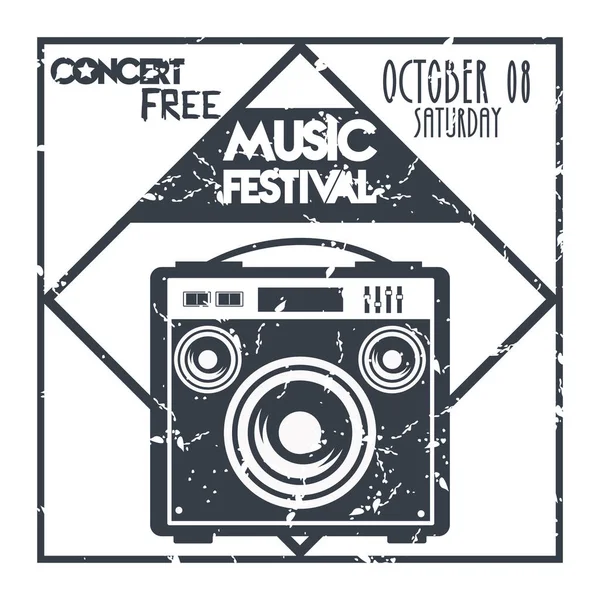Musik festival affisch med högtalare monokrom etikett — Stock vektor