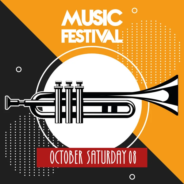 Poster del festival musicale con strumento a tromba — Vettoriale Stock