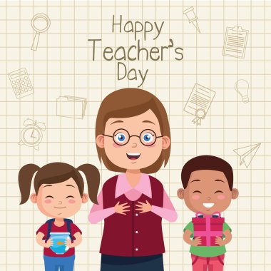 Öğretmen ve öğrencilerin olduğu mutlu öğretmenler günü sahnesi