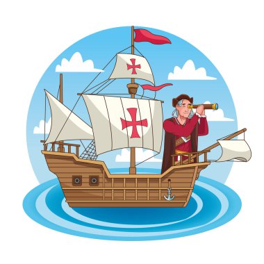 Kristof 'un Caravel' de teleskop kullandığı Columbus Günü kutlamaları.