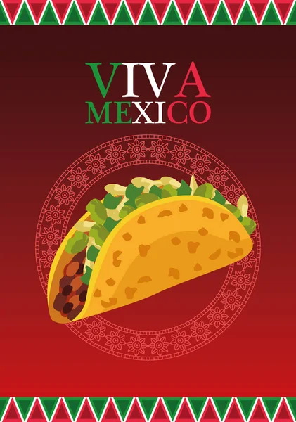 Viva letras mexicanas y póster de comida mexicana con taco — Archivo Imágenes Vectoriales