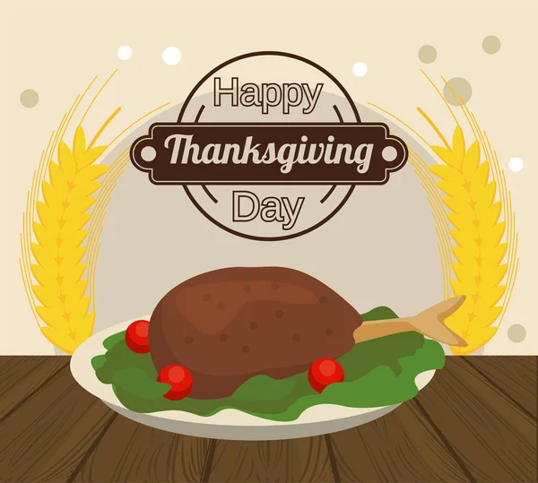Šťastné Díkůvzdání den plakát s krůtí jídlo a hroty — Stockový vektor